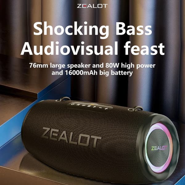 Bärbar trådlös Bluetooth-högtalare, 80W hög volym, IPX6 vattentålig,Zealot-S87HEI, Talare