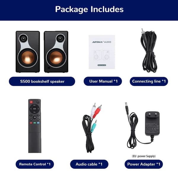 AIYIMA S500 Boghylde Højttalere, Bluetooth 5.0, 120W Maksimal Effekt,med EU-stik