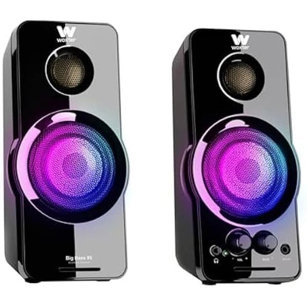 Woxter Big Bass 95 RGB Kraftfulla 20W multimedia stereohögtalare, 3,5 mm anslutning, RGB-belysning, AUX och knappar och portar