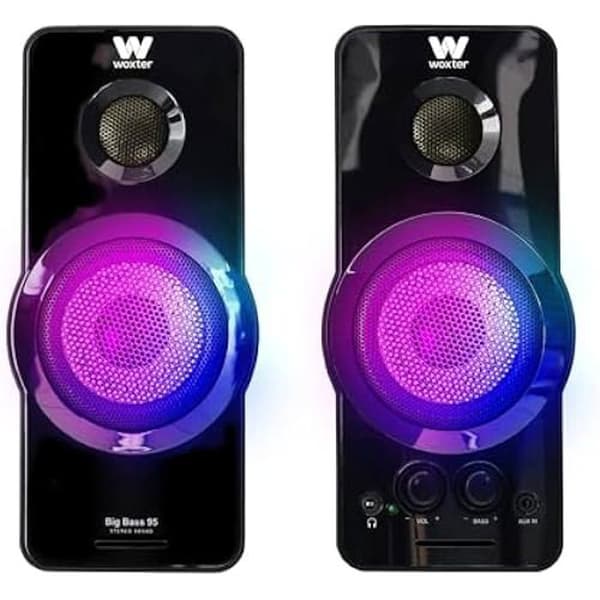 Woxter Big Bass 95 RGB Kraftfulla 20W multimedia stereohögtalare, 3,5 mm anslutning, RGB-belysning, AUX och knappar och portar