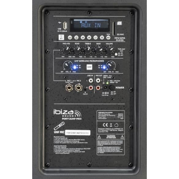 Bärbart Ljudsystem - IBIZA - PORT12UHF-MKII - 350W RMS - Bluetooth - 2 UHF-mikrofoner