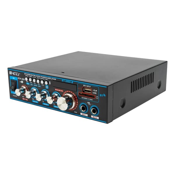 Ljudförstärkare, Bluetooth-anslutning, dubbla mikrofoningångar, låg distorsionsgrad,svart, 220V