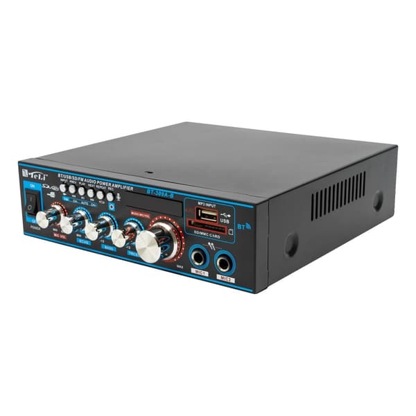 Ljudförstärkare, Bluetooth-anslutning, dubbla mikrofoningångar, låg distorsionsgrad,svart, 220V
