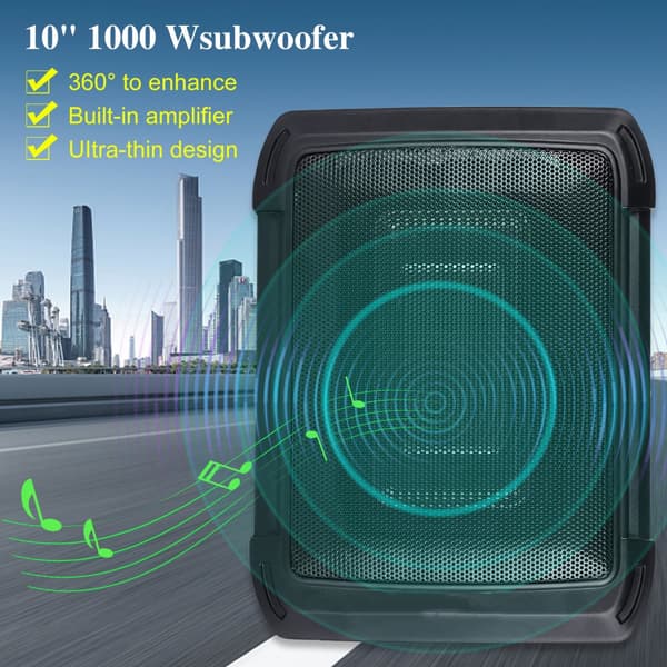 Podofo Slim Powered Subwoofer, Kompakt Under Sæde Design, Maksimal Udgivelse 1000W, RMS Effekt 200W