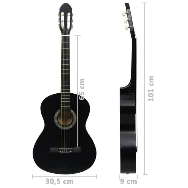 vidaXL klassisk guitar til begyndere 4/4 39 lindetræ sort