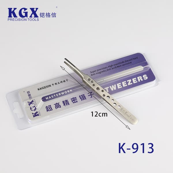 KGX K-913 Extra-hard Stainless Steel Straight Flat Tip Tweezer Wide Handle