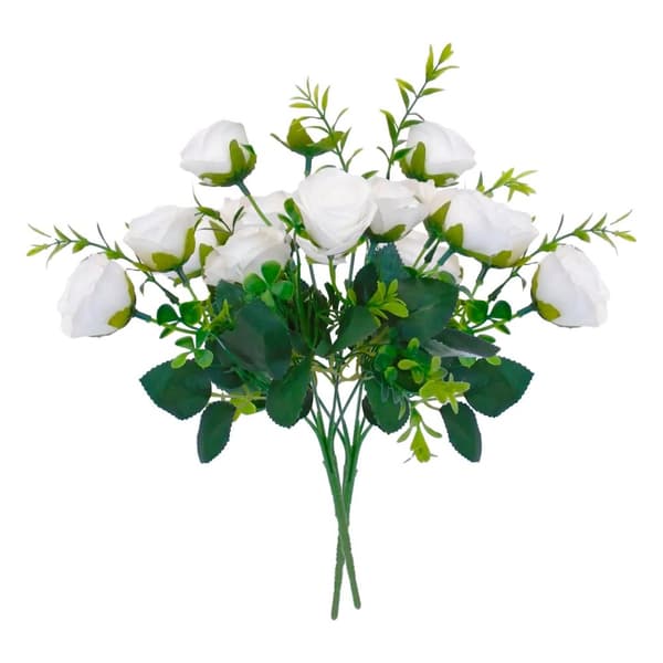 2- pakning Blomsterbukett i plast, Roser - Hvit