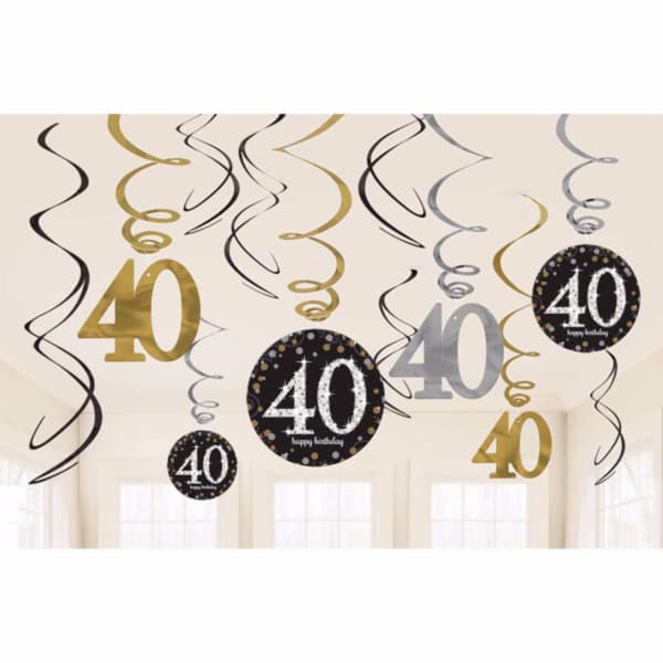 Amscan Gold Celebration 40th Birthday Swirl Decorations (Pack of 12)