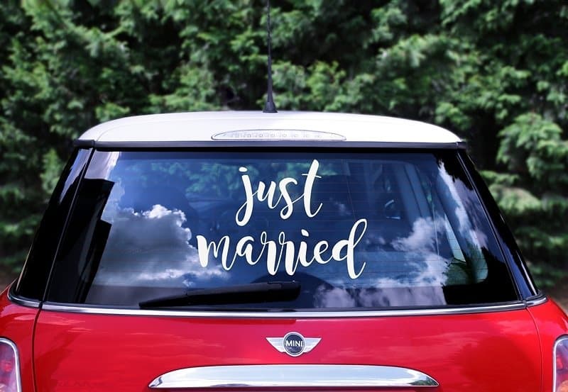 Bildekal Bröllop "Just Married"