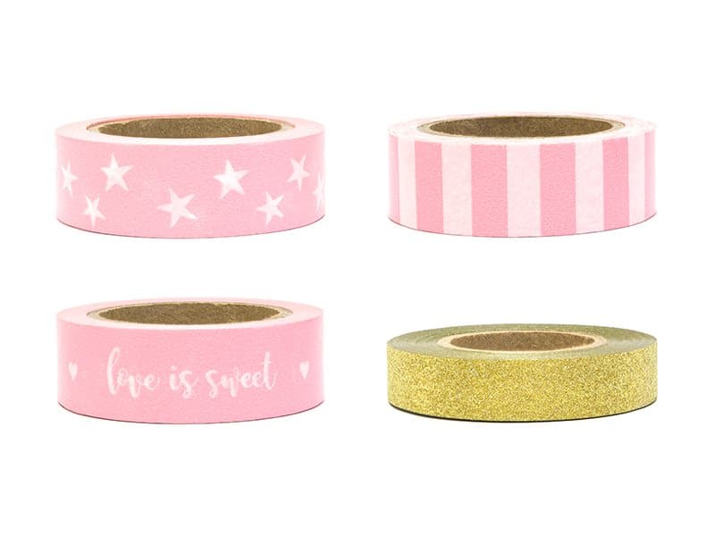 Washi tejp Rosa/guld mönster, 4 st