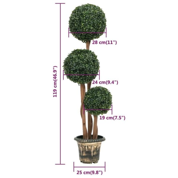vidaXL Konstväxt buxbom bollformad med kruka 119 cm grön