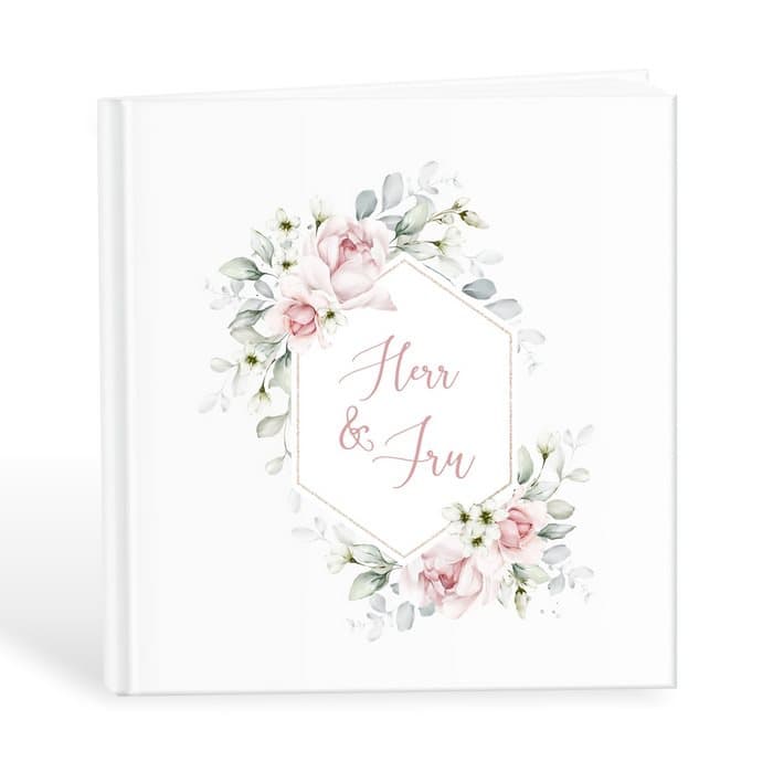 Gästbok Herr & Fru rosa blommor