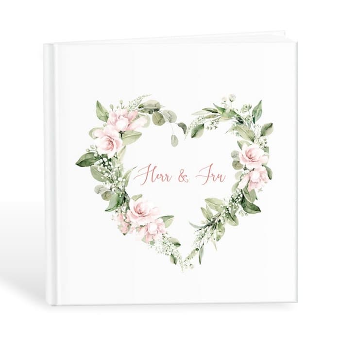 Gästbok Herr & Fru med hjärta av rosa blommor