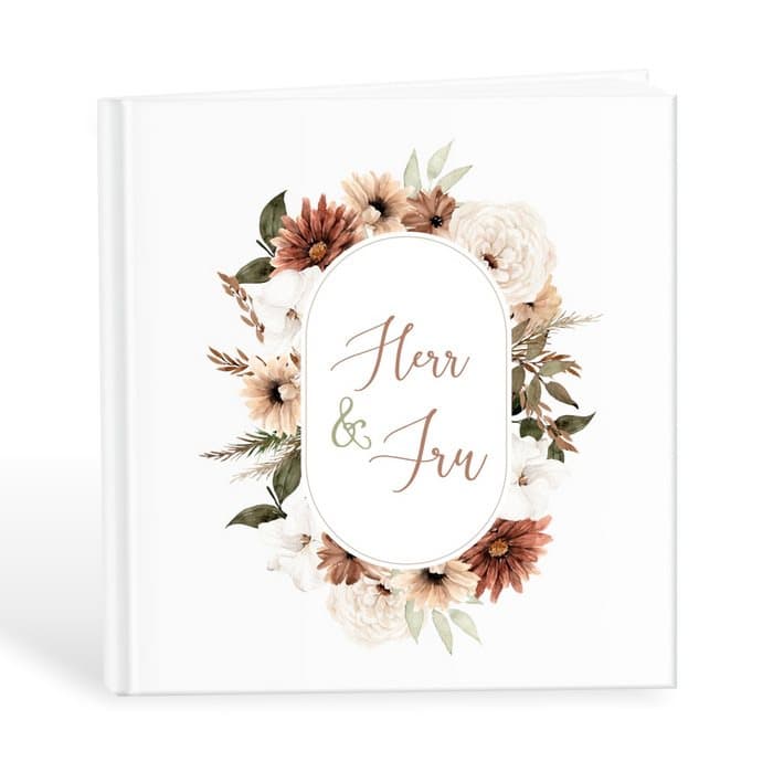 Gästbok Herr & Fru med vinröda blommor