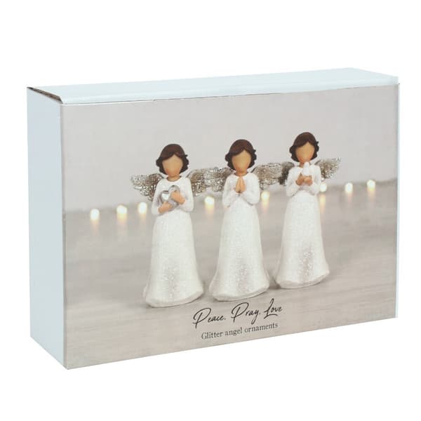 Something Different Peace Pray Love Glitter Angel Ornament Set (pakke med 3)