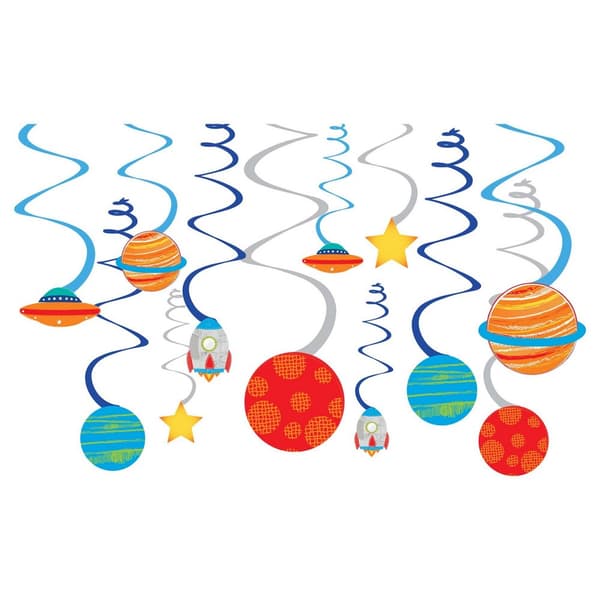 Amscan Blast Off Swirl Birthday Decoration Set (Pack of 12) Blue/Orange One Size