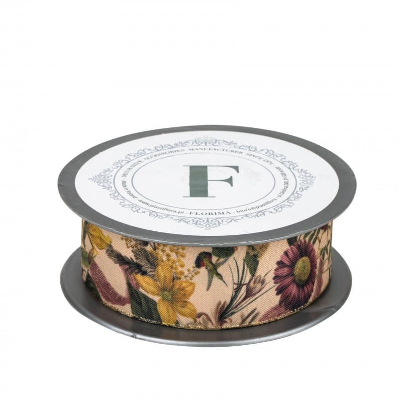 Satinband med blommor, 10 m.