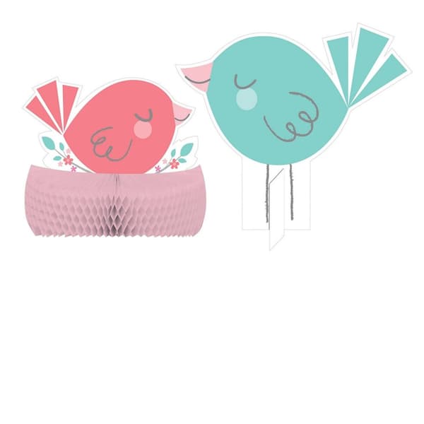 Creative Party Hello Baby Girl Birds Party Centrepiece (Pack of 2) Pink/Blue One Size