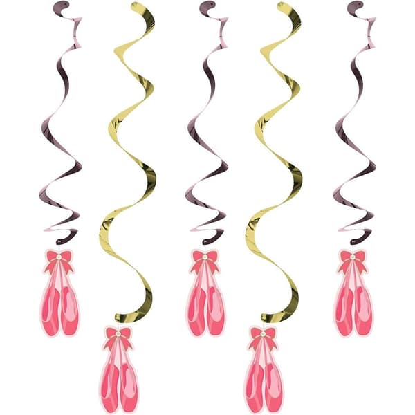 Creative Party Ballet Shoes Streamers (Pack of 5) Pink/Gold/Grey One Size