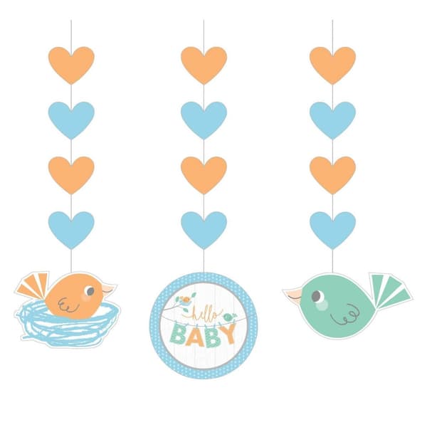 Creative Party Hello Baby Boy Hanging Decoration (Pack of 3) Blue/Orange/Green One Size