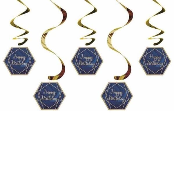 Creative Party Foil Happy Birthday Streamers (Pack of 5) Navy/Gold One Size