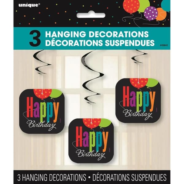Unique Party Cheer Birthday Hanging Decoration (Pack of 3) Black/Red/Green One Size