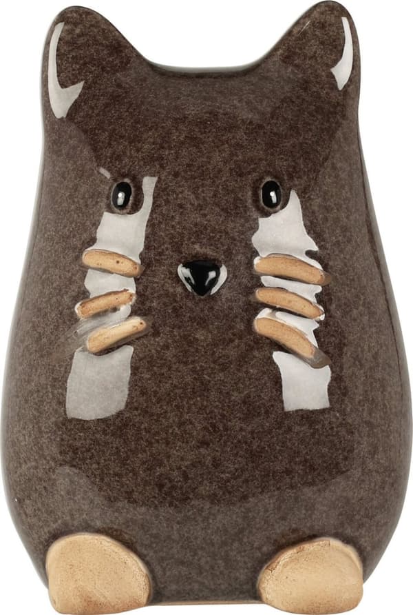 Katt Porslin Vit Brun Beige 13 cm