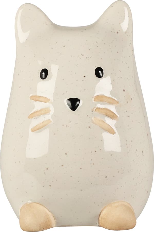 Katt Porslin Vit Brun Beige 13 cm