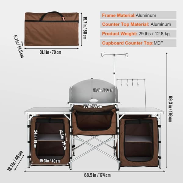 Campingkökbord, aluminiumram, hopfällbar design,Brun