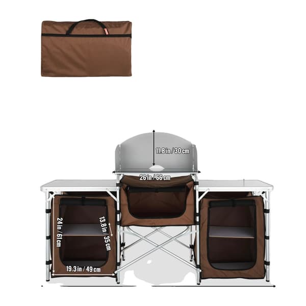 Campingkökbord, aluminiumram, hopfällbar design,Brun