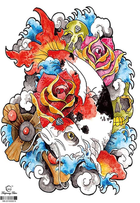 HEL RYGGTAVLA! Tillfällig Tatuering 48 x 34cm - koi