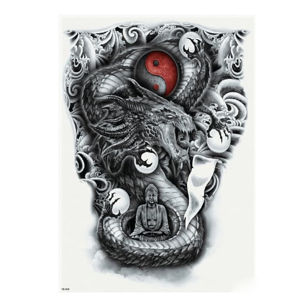 HEL RYGGTAVLA! Tillfällig Tatuering 48 x 34cm - buddah ying jang