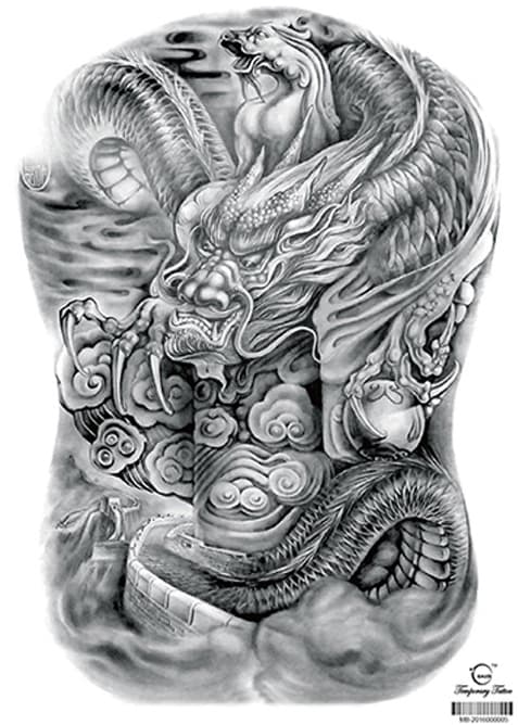 HEL RYGGTAVLA! Tillfällig Tatuering 48 x 34cm - Drake
