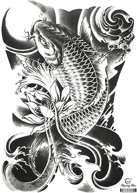 HEL RYGGTAVLA! Tillfällig Tatuering 48 x 34cm - Koi fisk