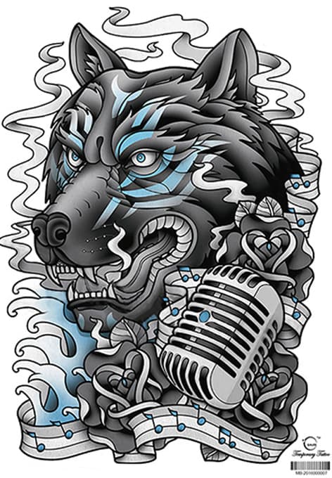 HEL RYGGTAVLA! Tillfällig Tatuering 48 x 34cm - varg