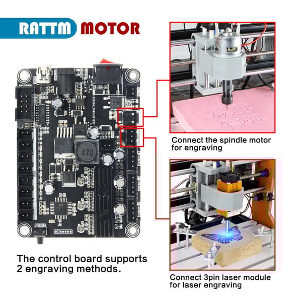 CNC Controller Board, USB GRBL 11 Understøtter Laser, Grænseafbryder, Nødstop