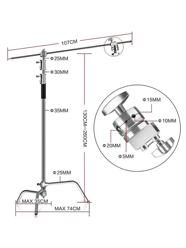 C-Stand, 260 cm korkeus, sisältää painopussin ja taikapään,2.6M Vain C-teline