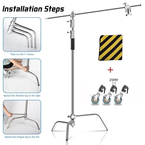 Fotografi C-Stand, Justerbar Höjd 2,6M, Hållbar Rostfritt Stål,2.6M Med hjul