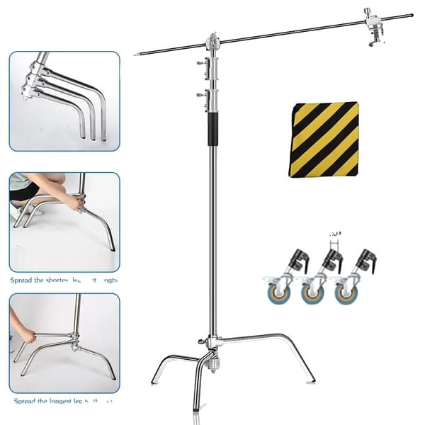 Fotografi C-Stand, Justerbar Höjd 2,6M, Hållbar Rostfritt Stål,2.6M Med hjul