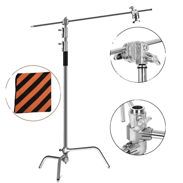 Fotografi C-Stand, 2,6M Justerbar Højde, Holdbart Rustfrit Stål,Sølv