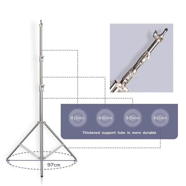Lysstativ, Maksimal Højde 290 cm, Rustfrit Stål Materiale, 2500 g Vægt,2.8m Tripod Stativ