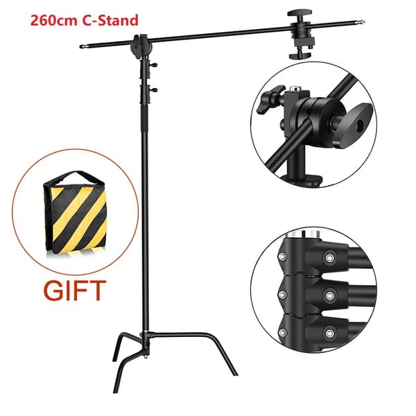 Fotografering C-Stand, Rustfrit Stål, Justerbar Højde 153-330cm,SH-MST-30B