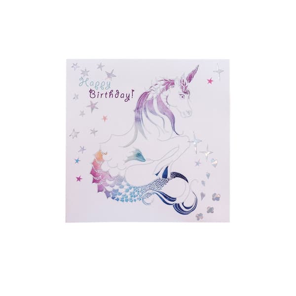 Deckled Edge Prancing Myth Greetings Card Happy Birthday - Merhorse (White/Rainbow) One Size