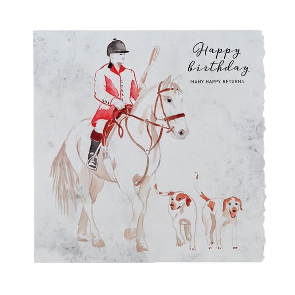 Deckled Edge Fantasifullt gratulationskort från Dolomit Happy Birthday - Hunting Horse and Dogs (Multicoloured) One Size