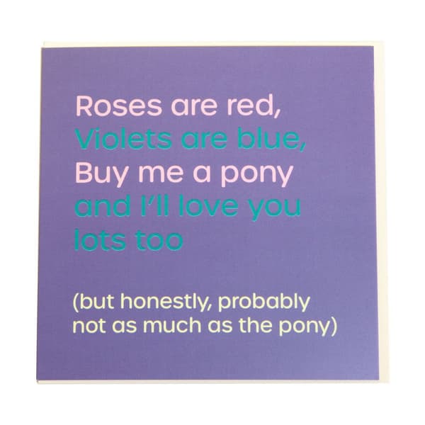 Gubblecote Rose Are Red Køb mig en pony Lykønskningskort Purple One Size