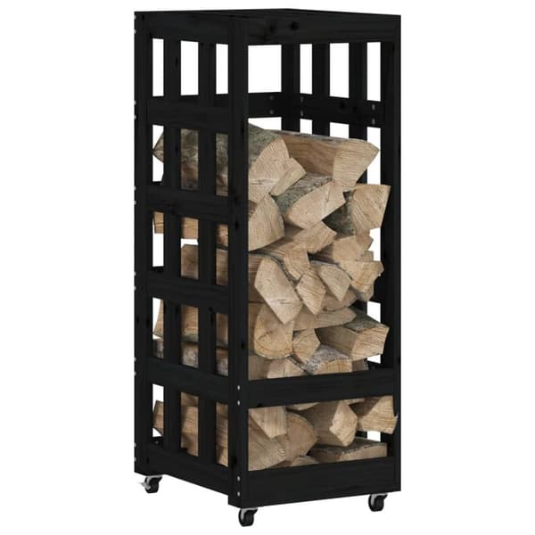 vidaXL Vedstativ med hjul svart 40x49x110 cm heltre furu