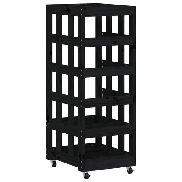 vidaXL Vedstativ med hjul svart 40x49x110 cm heltre furu