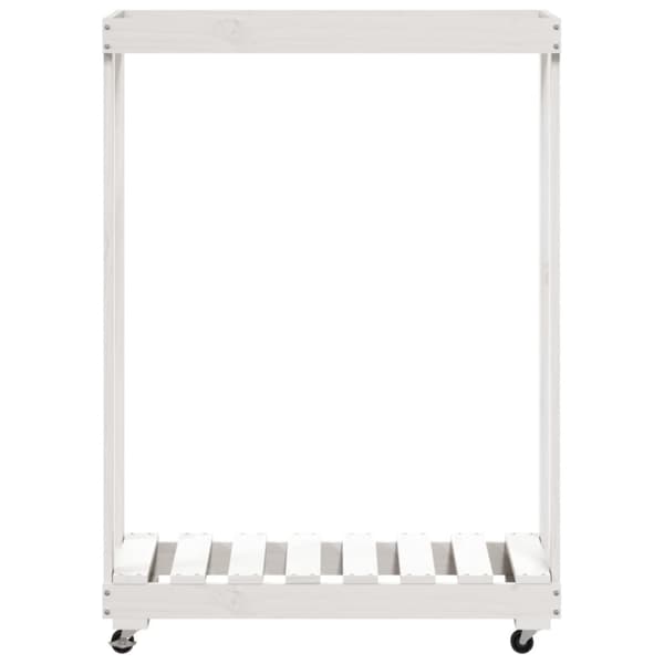 vidaXL Vedställ med hjul vit 76,5x40x108 cm massiv furu