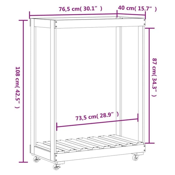 vidaXL Vedställ med hjul 76,5x40x108 cm massiv furu