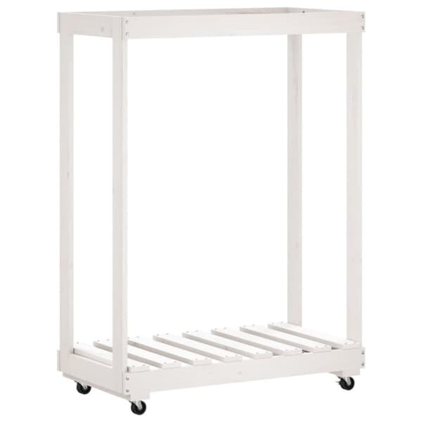 vidaXL brændestativ med hjul 76,5x40x108 cm massivt fyrretræ hvid